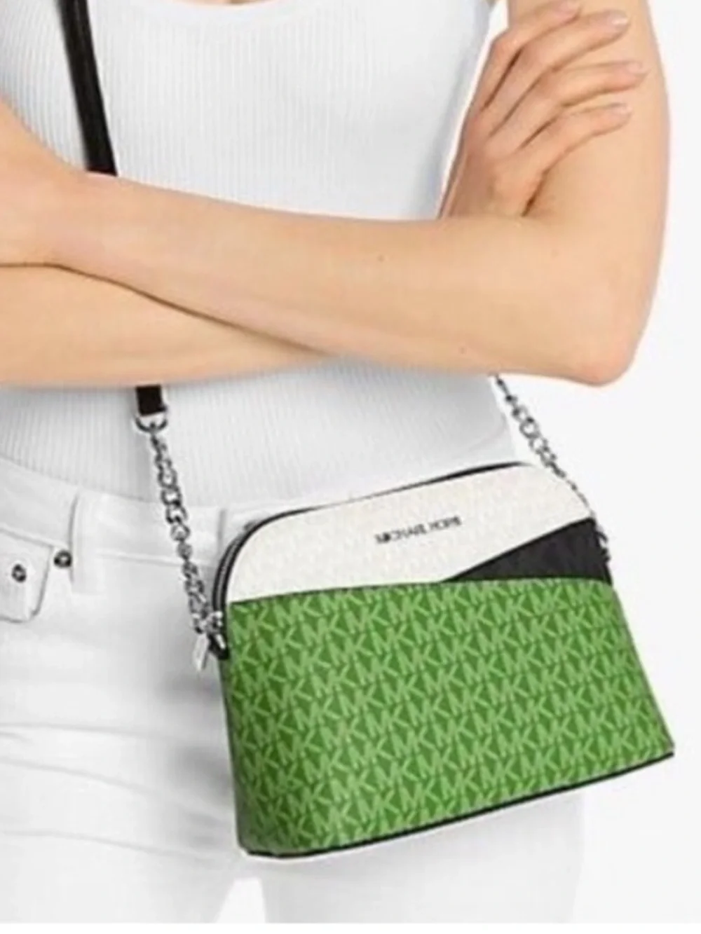 Michael Kors Jet Set Travel Medium Dome Crossbody Jungle Green Multi